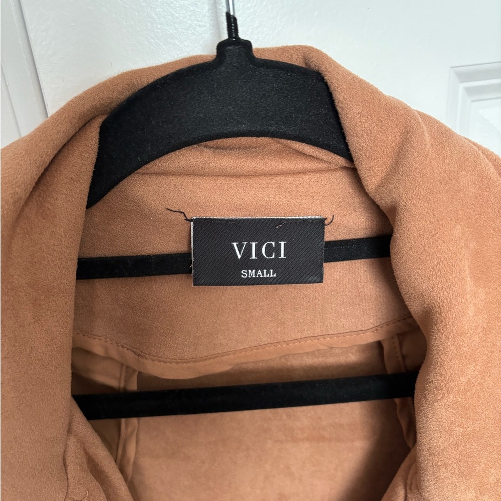 VICI Tan Faux Suede Moto Jacket Lightweight Zip Up Size Small - Picture 6 of 8